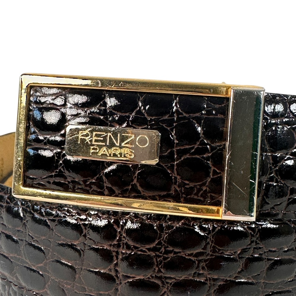 Renzo Paris‎ Mens Belt US 36-38 Croc Embossed Calfskin Black Gold Buckle France - Picture 7 of 7